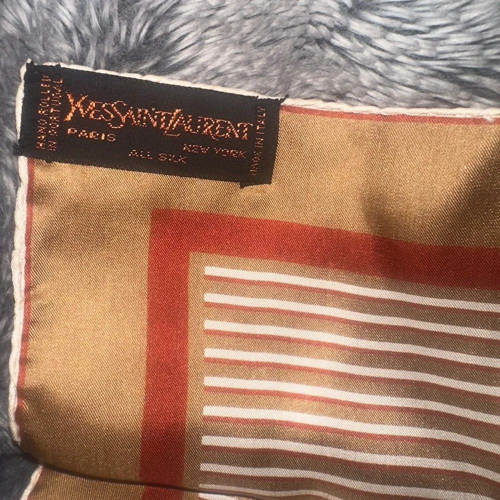 Yves Saint Laurent Men's Gold and Red Silk Scarf - Picture 8 of 10